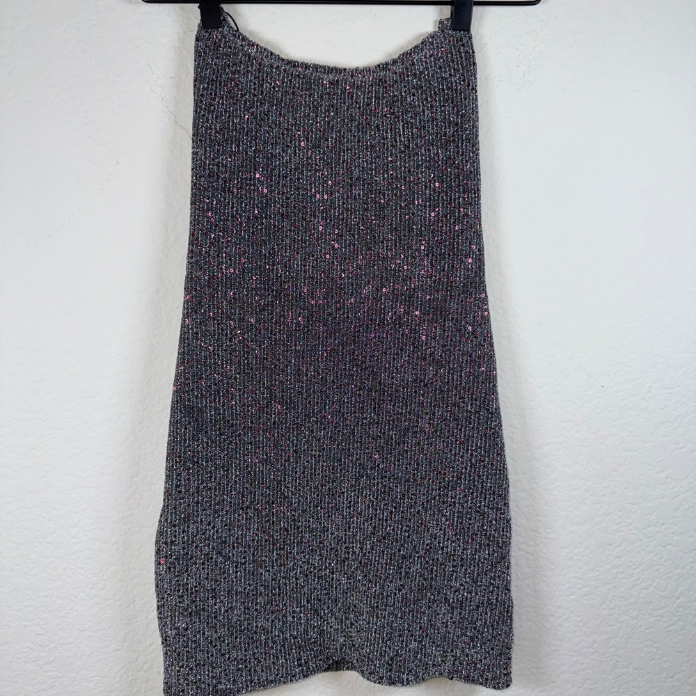 For Love & Lemons Mini Dress Womens XS Silver Pink Sequin Open Back Party